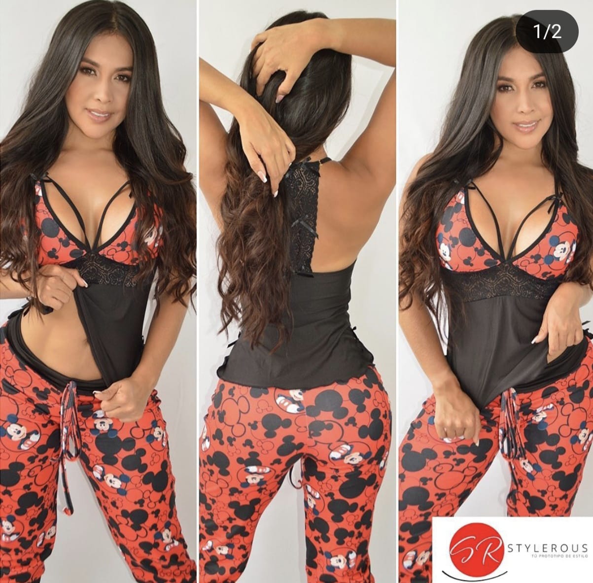 Pantalón sublimado Mickey + blusa negra copas sublimadas rojo