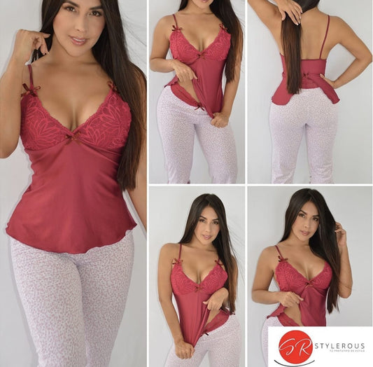 Capry rosa + blusa vinotinto